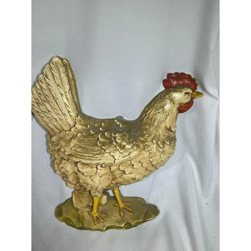 Vintage 1970s Homco Rooster and Hen Wall Decor Set Faux Wood Syroco Farmhouse